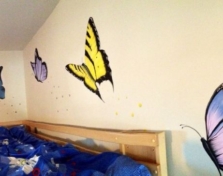 decorazione camere bimbi, farfalle, pareti originali, wall decoration, butterfly